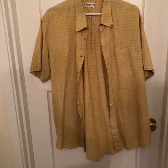 Mustard coloured plaid short sleeve Pierre Cardin xxl button up shirt - used - Picture 6 of 8